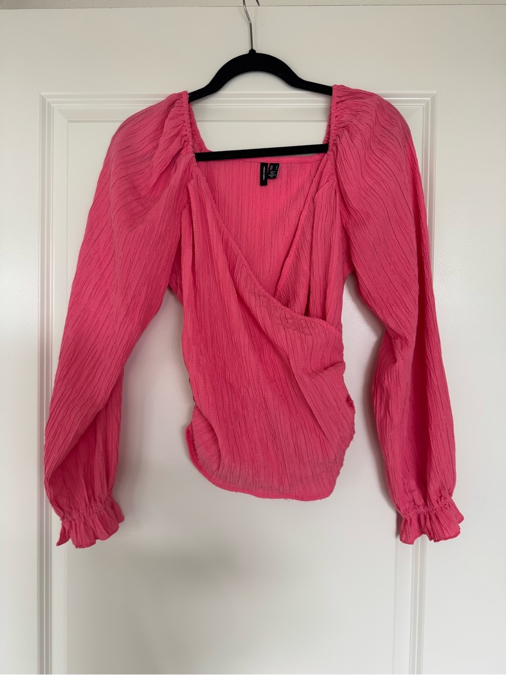 Vero Moda Fuchsia Crinkle Wrap Long Sleeve Top